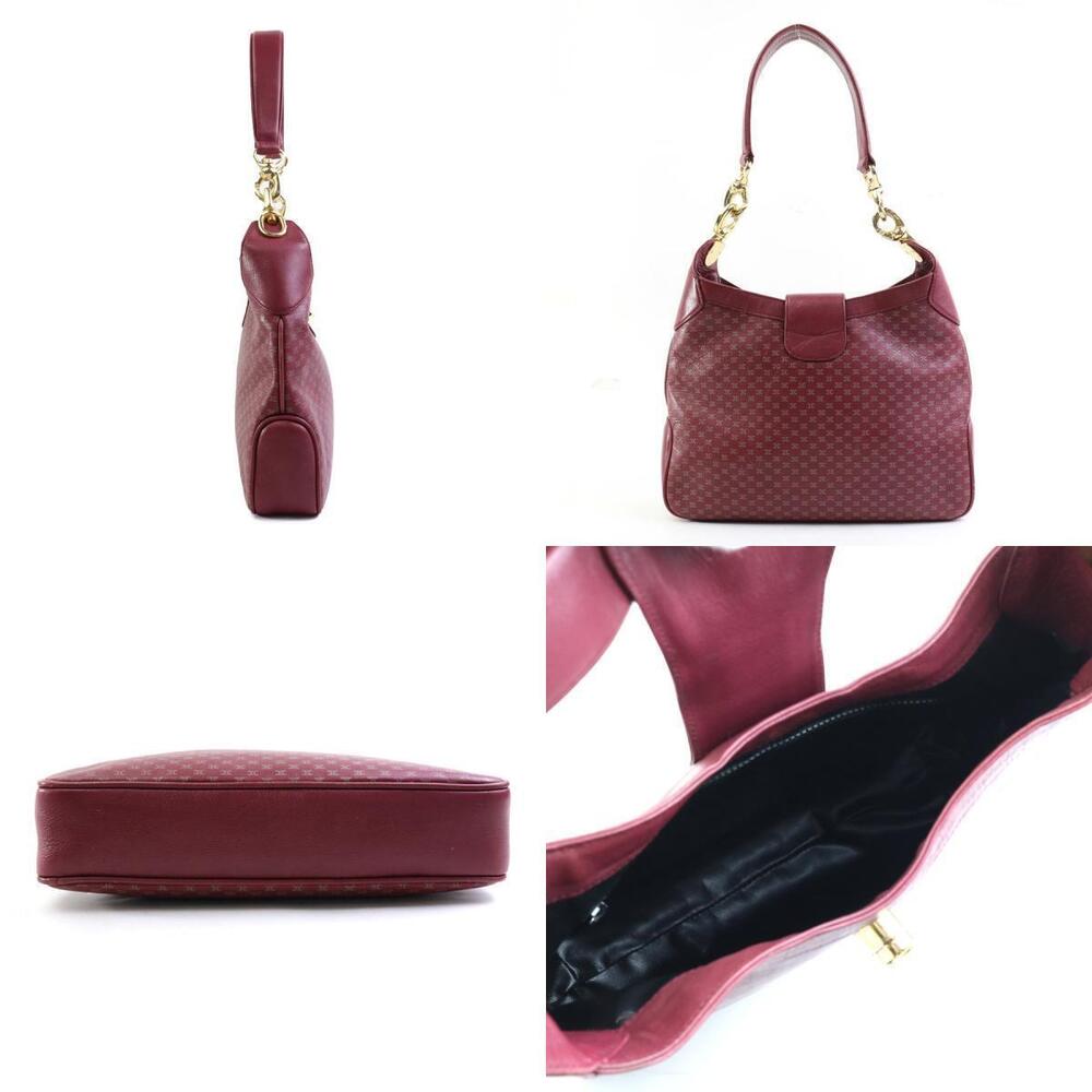 Celine Red Burgundy Gold DIFFUSION Gray Shoulder Bag Leather Gold Gray